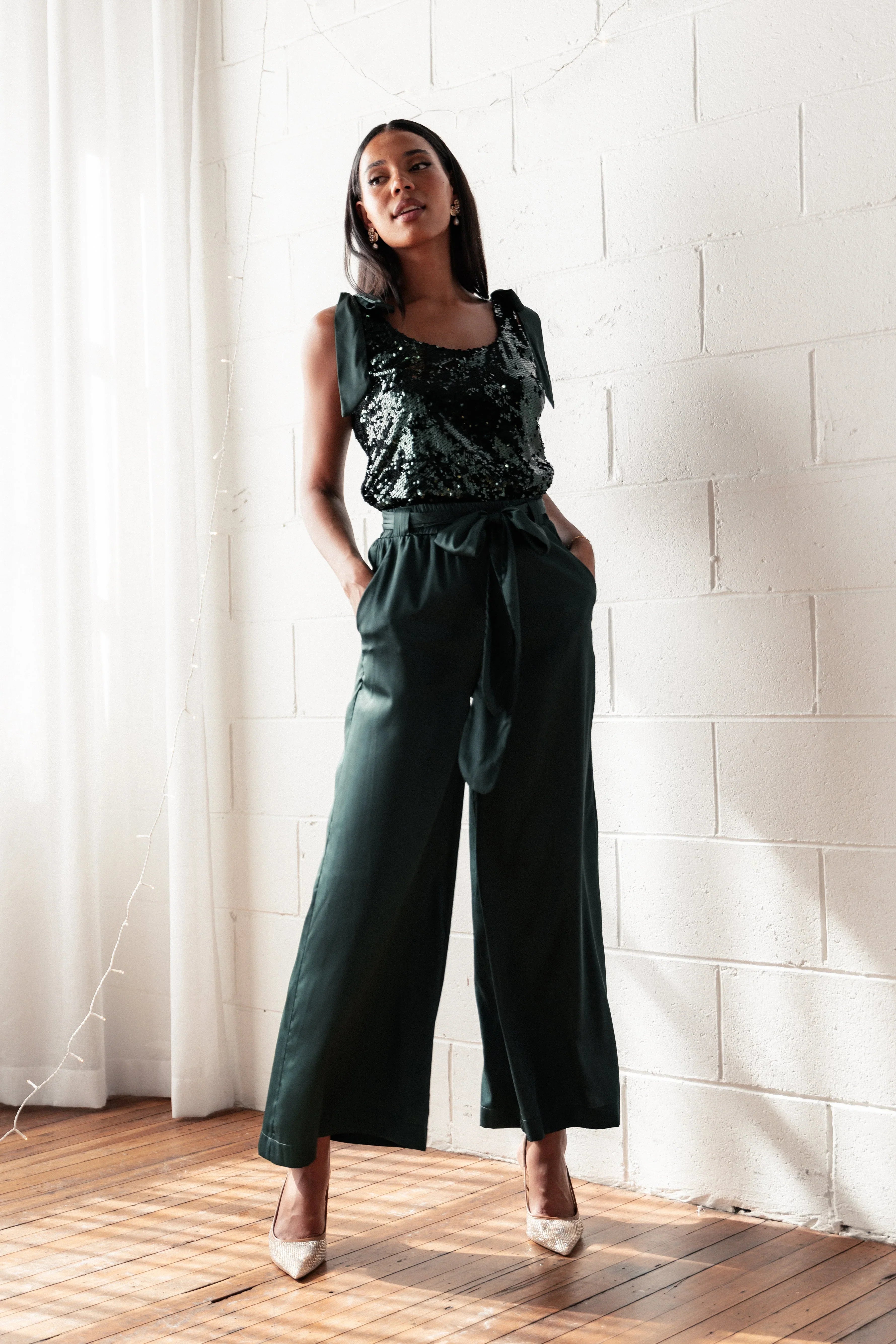 Miah Sequin Top Emerald
