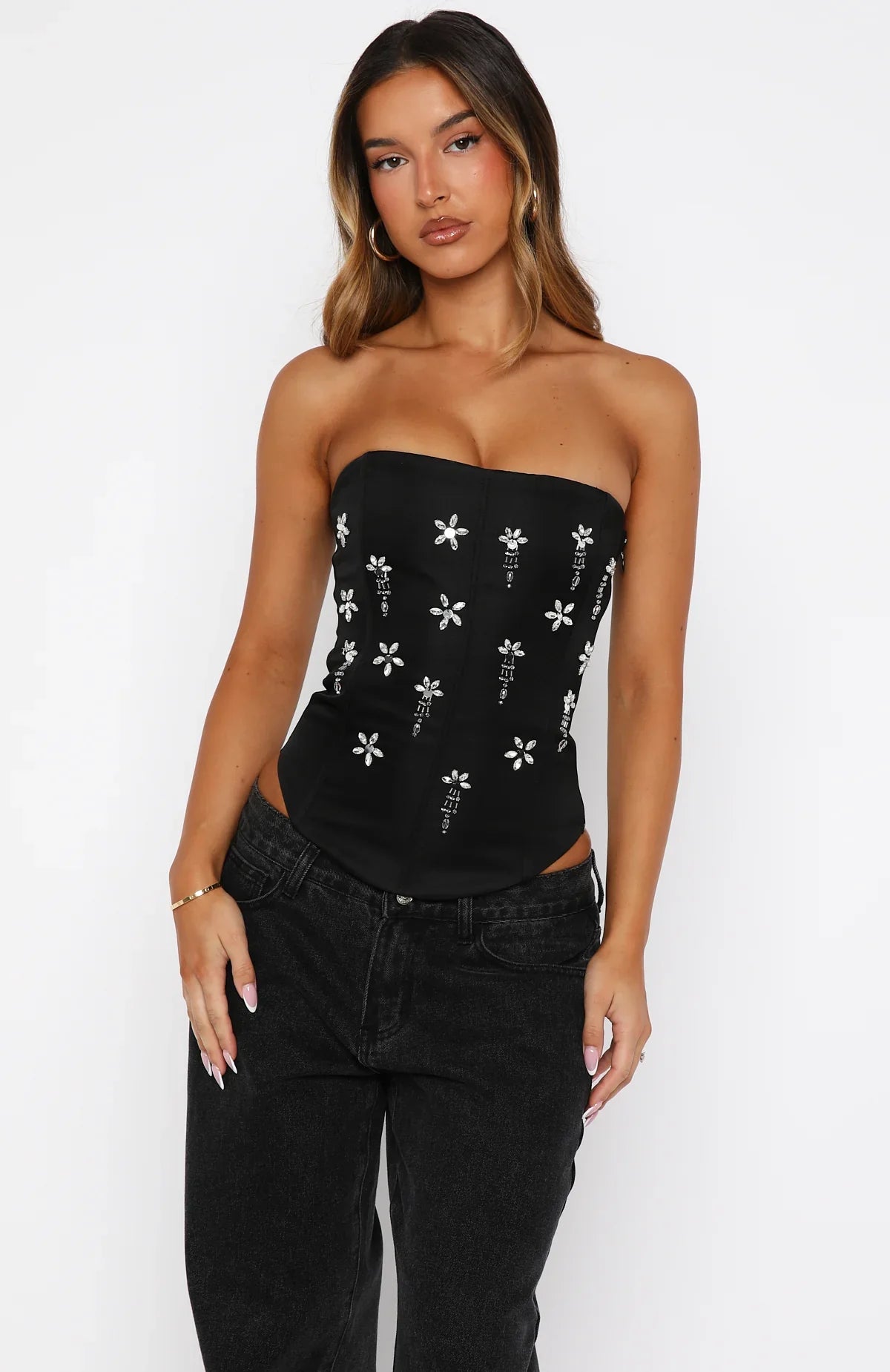 Damned Heart Embellished Bustier Black