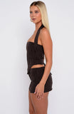 Back To Business Mini Skort Chocolate Pinstripe