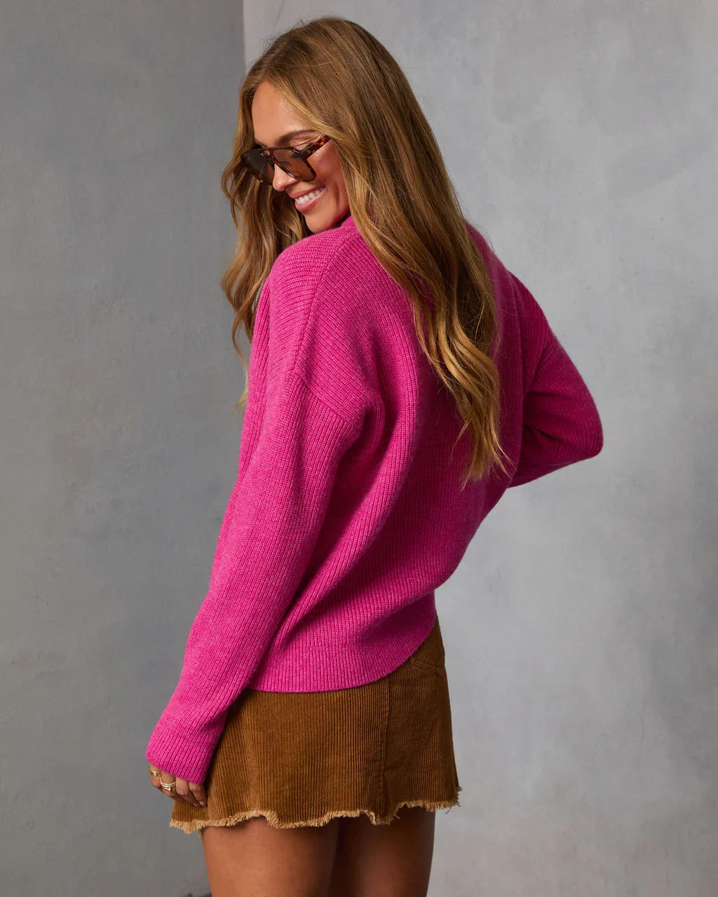 Smoky Amber Ribbed Partial Button Sweater
