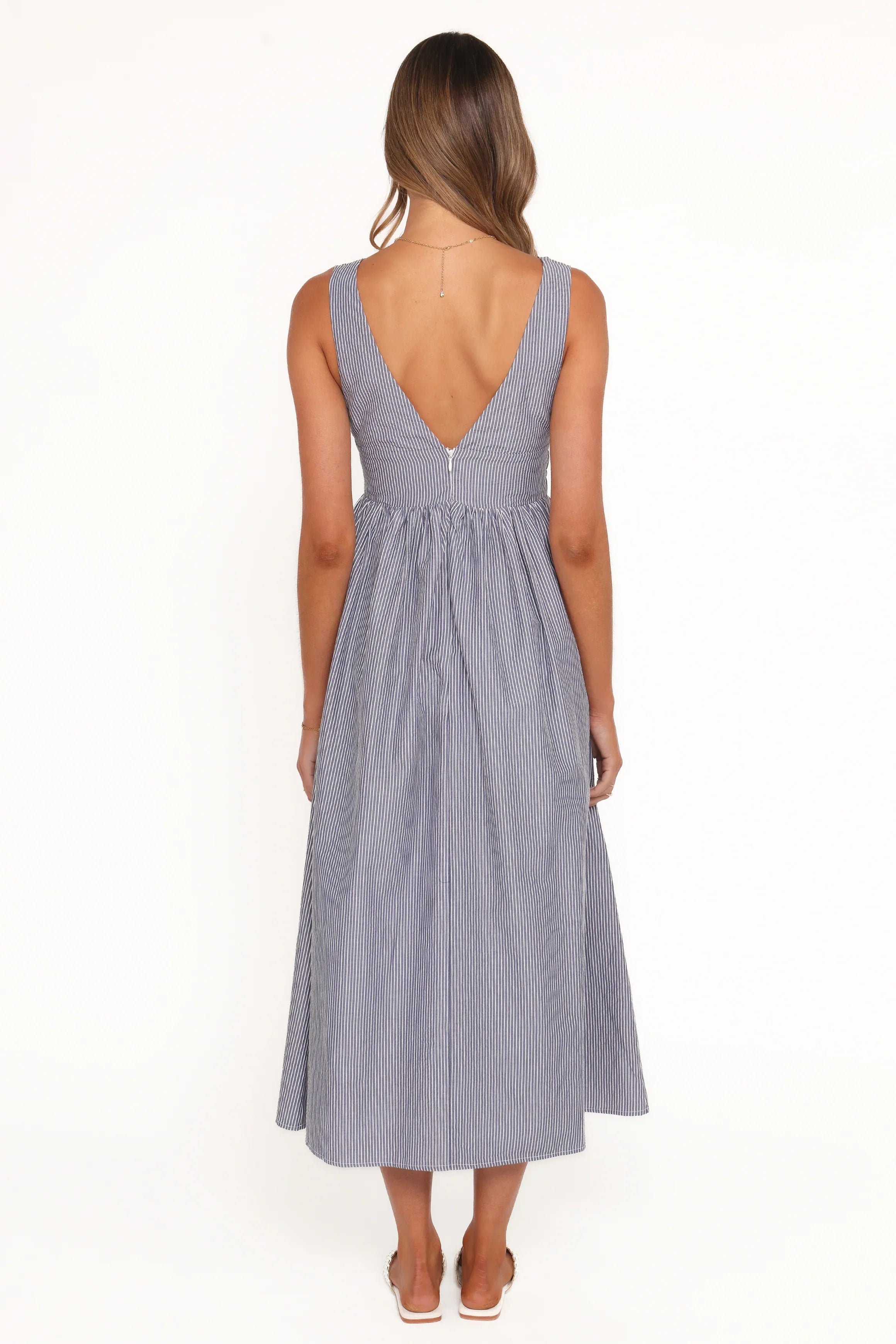 Annora Midi Dress Navy Pinstripe
