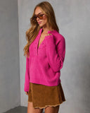 Smoky Amber Ribbed Partial Button Sweater