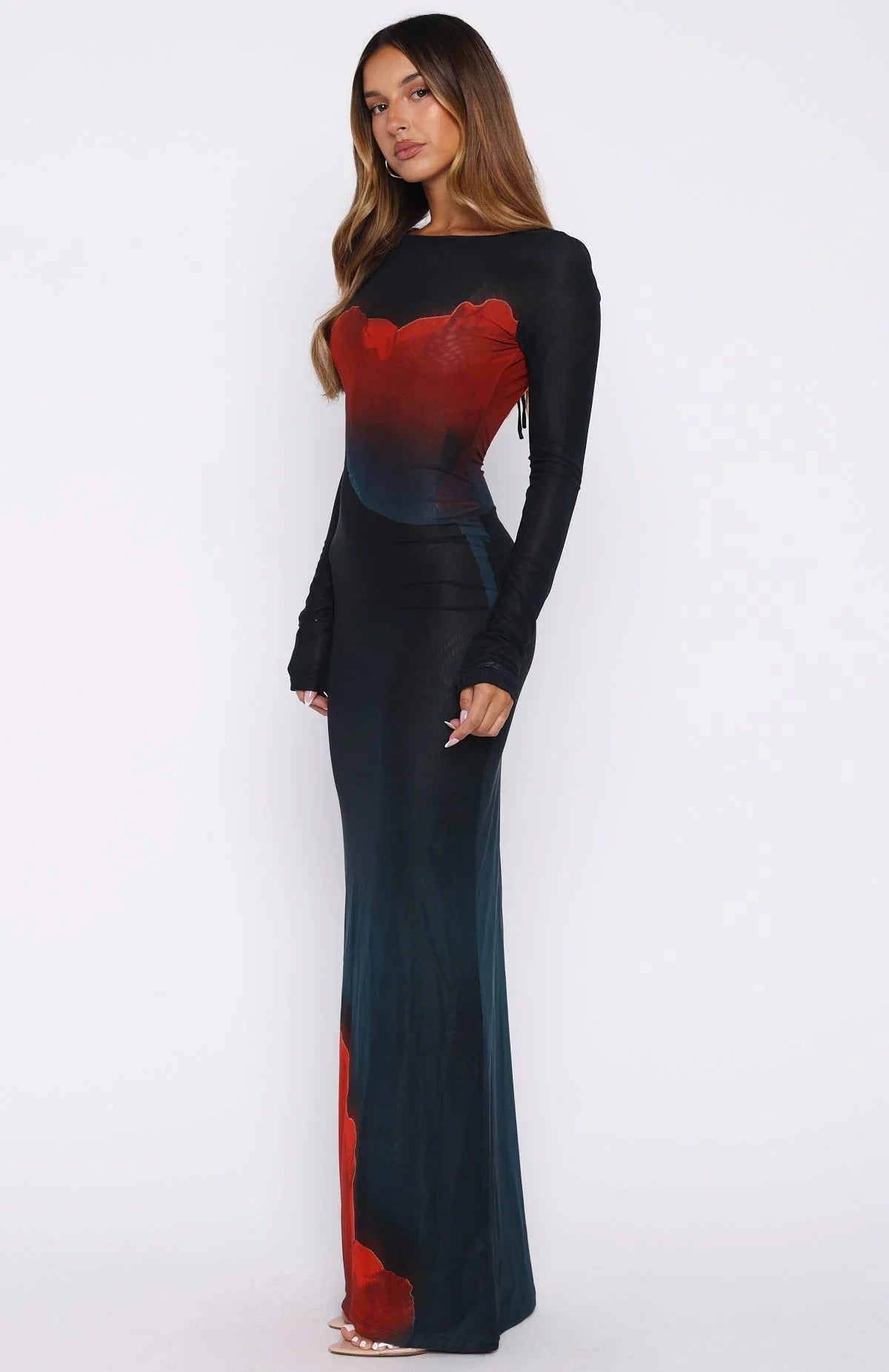 No Halo Long Sleeve Maxi Dress Midnight Scarlet