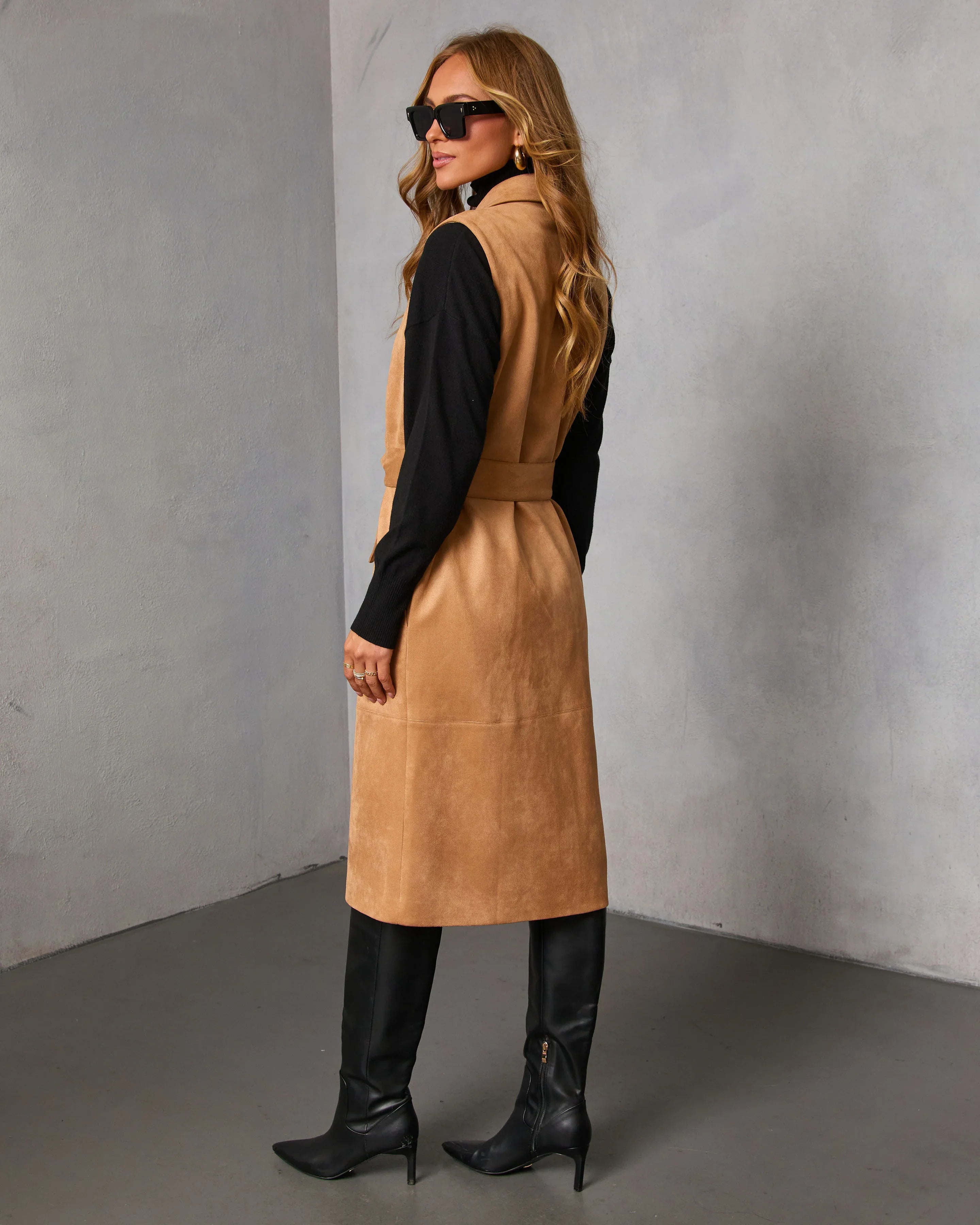 Autumn Reign Belted Suede Trench Longline Vest