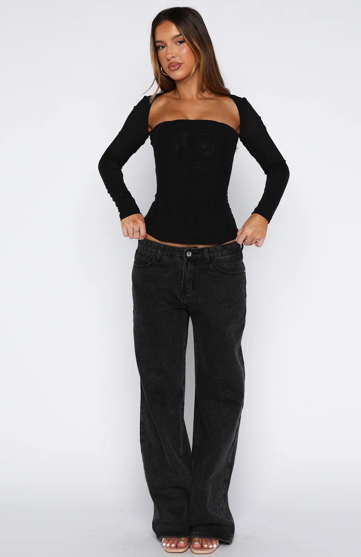 Better Believe Long Sleeve Mesh Bustier Black