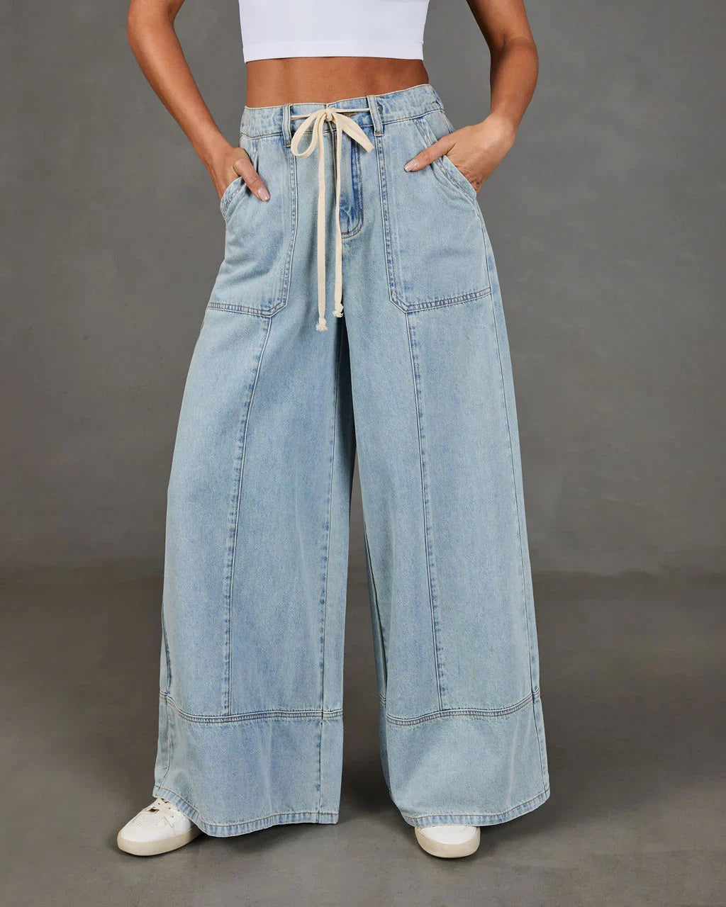 Shonna Stretch High Rise Wide Leg Drawstring Jeans