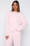 Come A Long Way Soft Lounge Relaxed Long Sleeve Ribbed Tee Pink