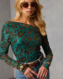 Ashen Lark Flocked Off The Shoulder Top