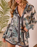 Island Current Abstract Printed Button Up Top
