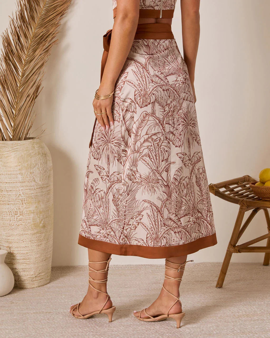 Mariza Tropical Print Wrap Tie Midi Skirt
