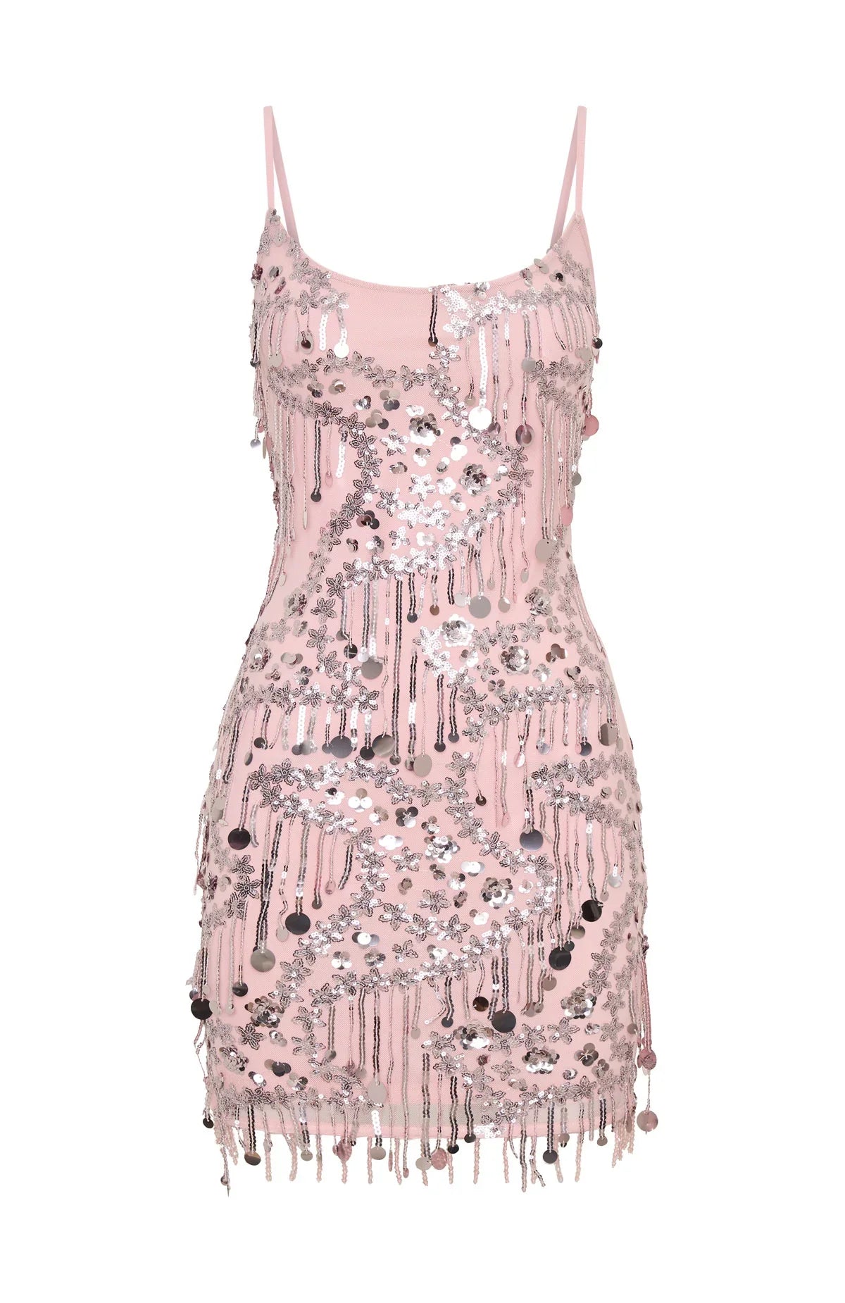 Decadent Daze Beaded Mini Dress Baby Pink