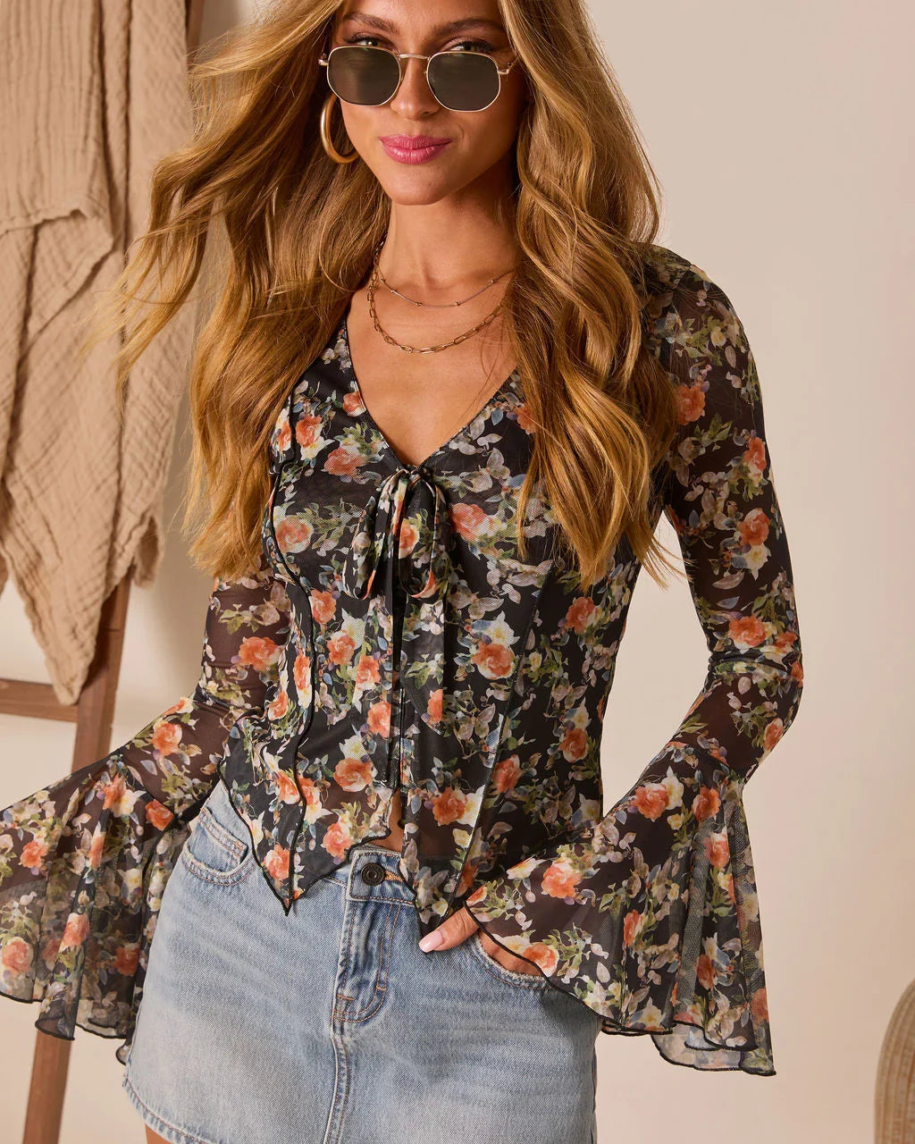 Summerling Floral Front Tie Top