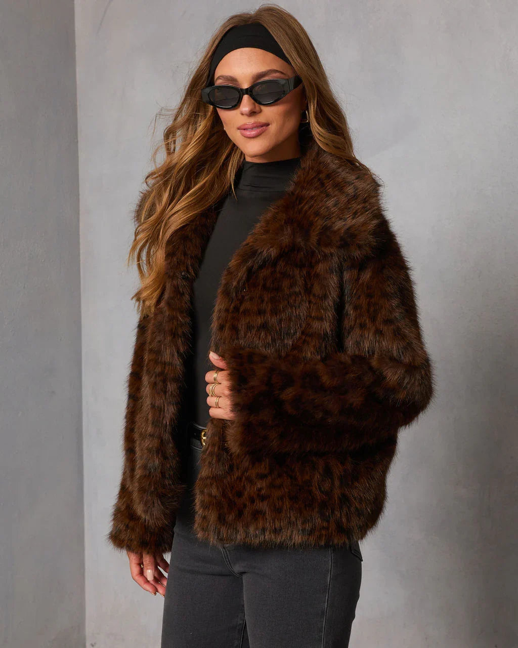 Franz Leopard Print Faux Fur Coat