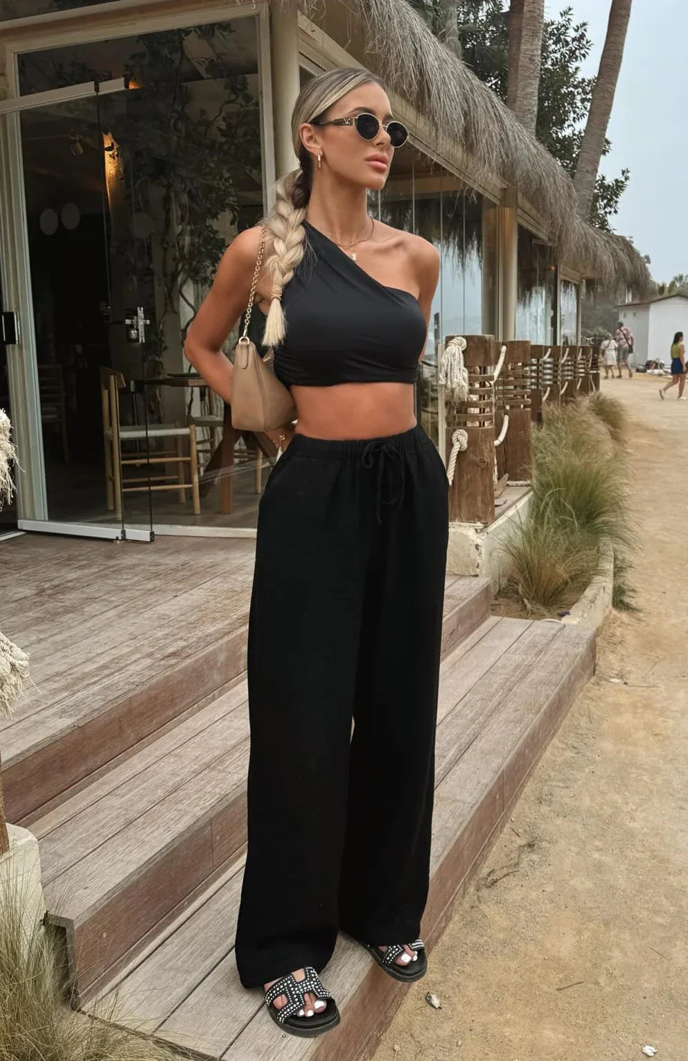 Live It Up Linen Pants Black