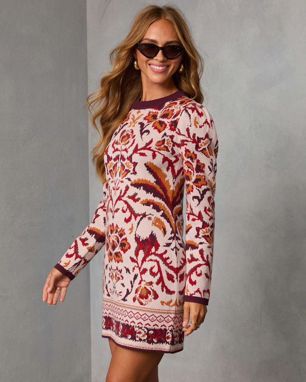 Wild Marigold Printed Mini Sweater Dress