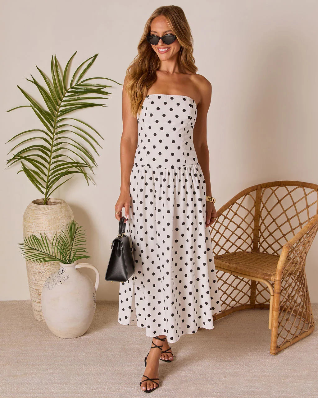 Kristena Drop Waist Polka Dot Midi Dress