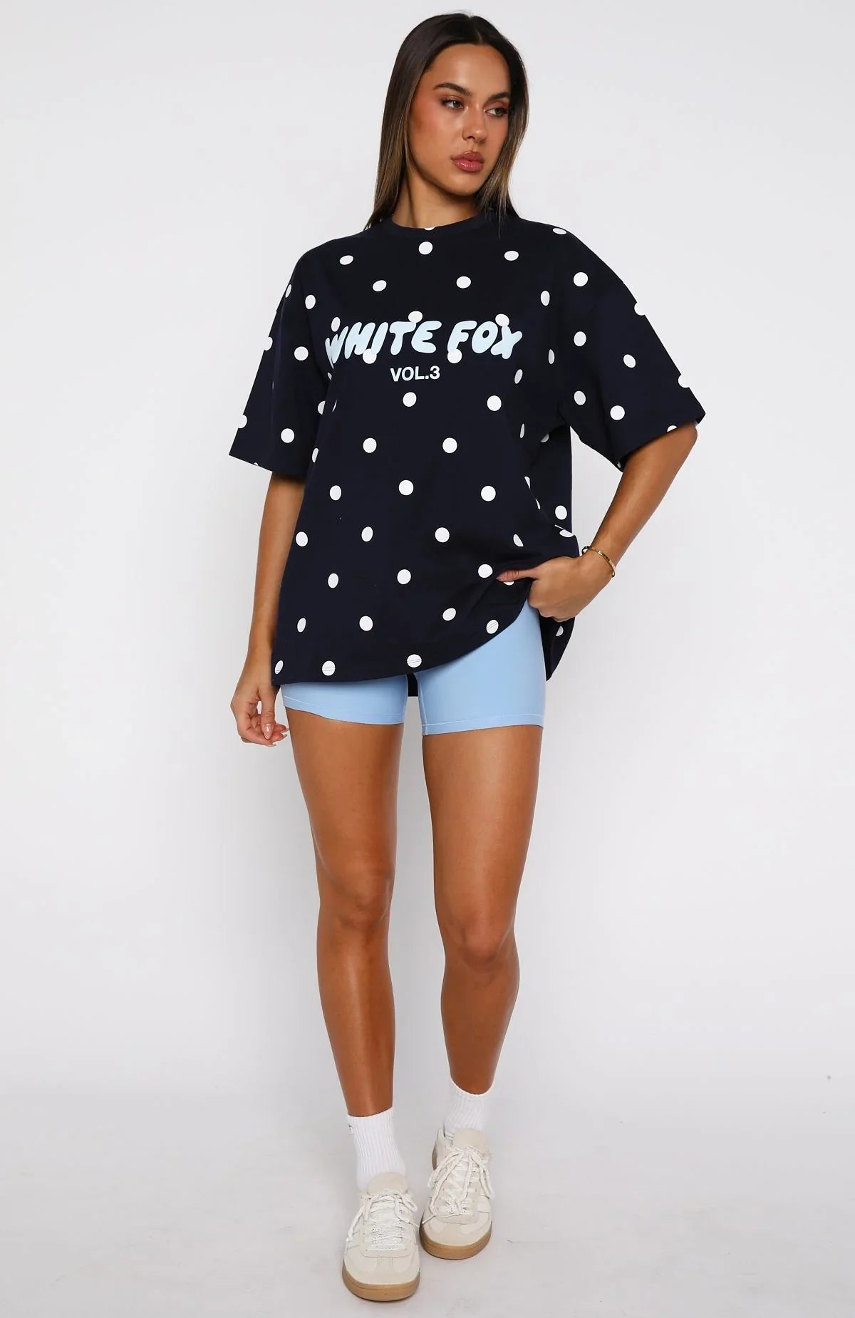Offstage Printed Oversized Tee Navy Polka Dot