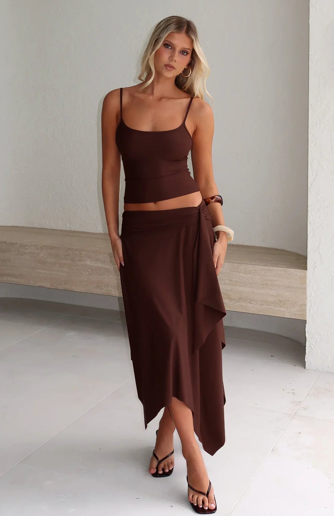 Free All Night Midi Skirt Chocolate