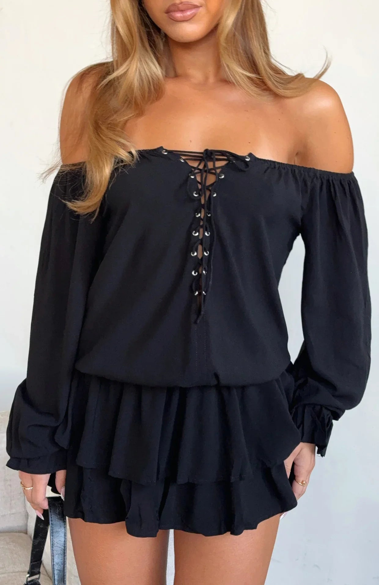 Let Me Long Sleeve Mini Dress Black
