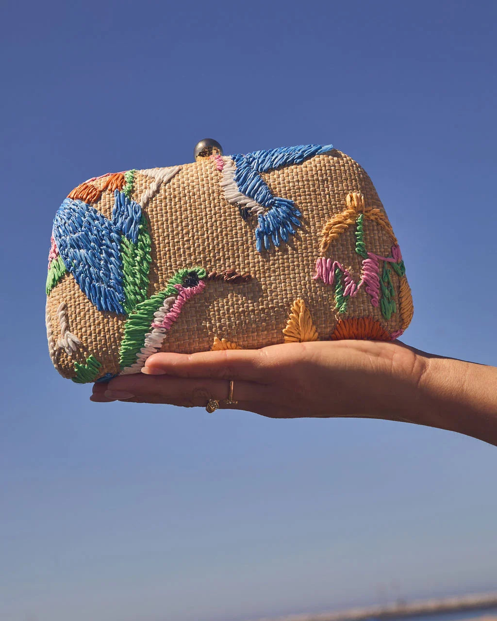 Island Charm Embroidered Tropical Clutch