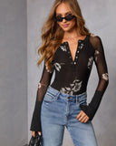Ash Petals Mesh Partial Button Top