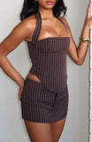 Back To Business Mini Skort Chocolate Pinstripe