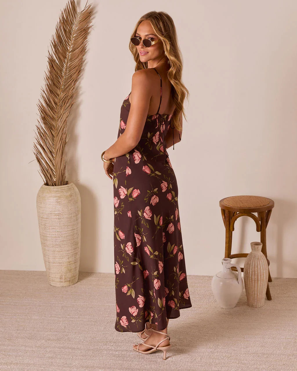 Picking Petals Satin Floral Maxi Dress