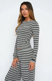 Looking Back Long Sleeve Baby Tee Grey Stripe