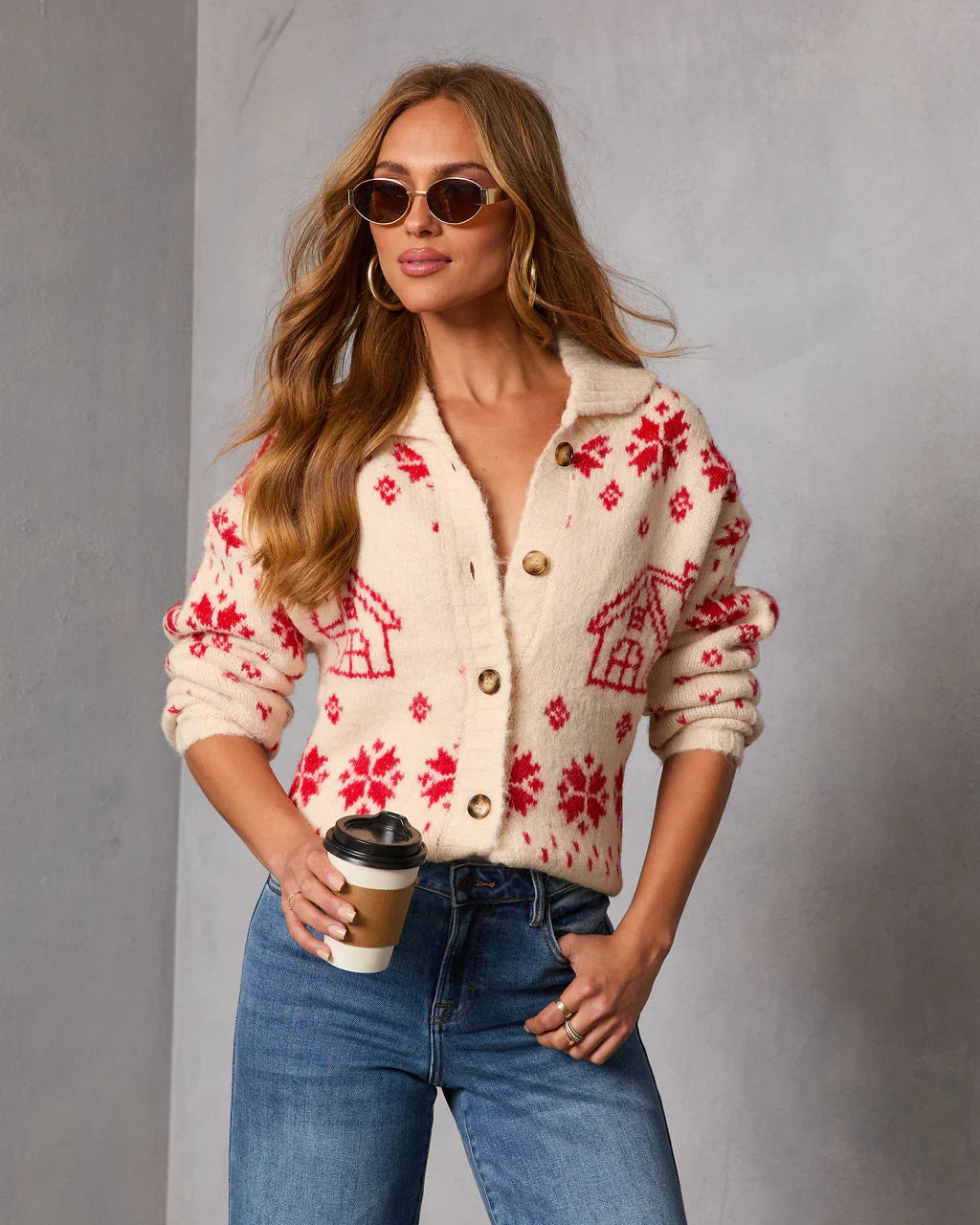 Snowfall Cottage Novelty Fair Isle Cardigan