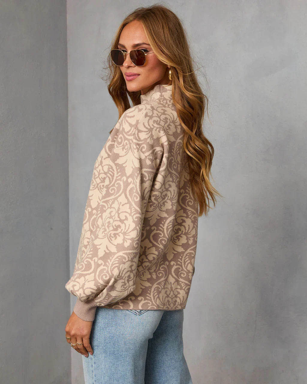 Sienna Fold Printed Turtleneck Sweater