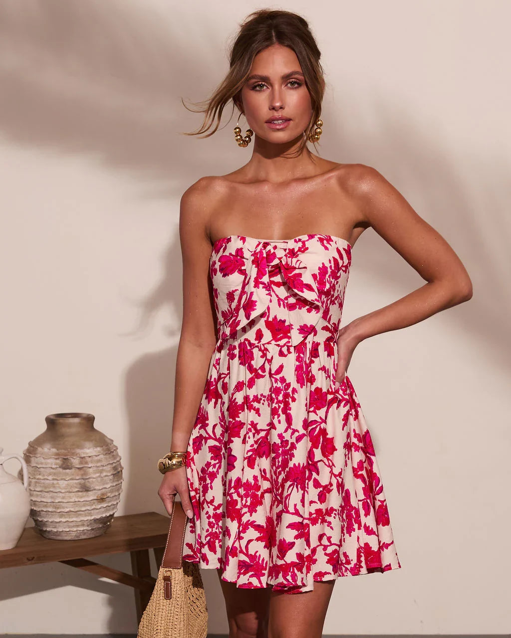 Veyra Strapless Tropical Print Mini Dress