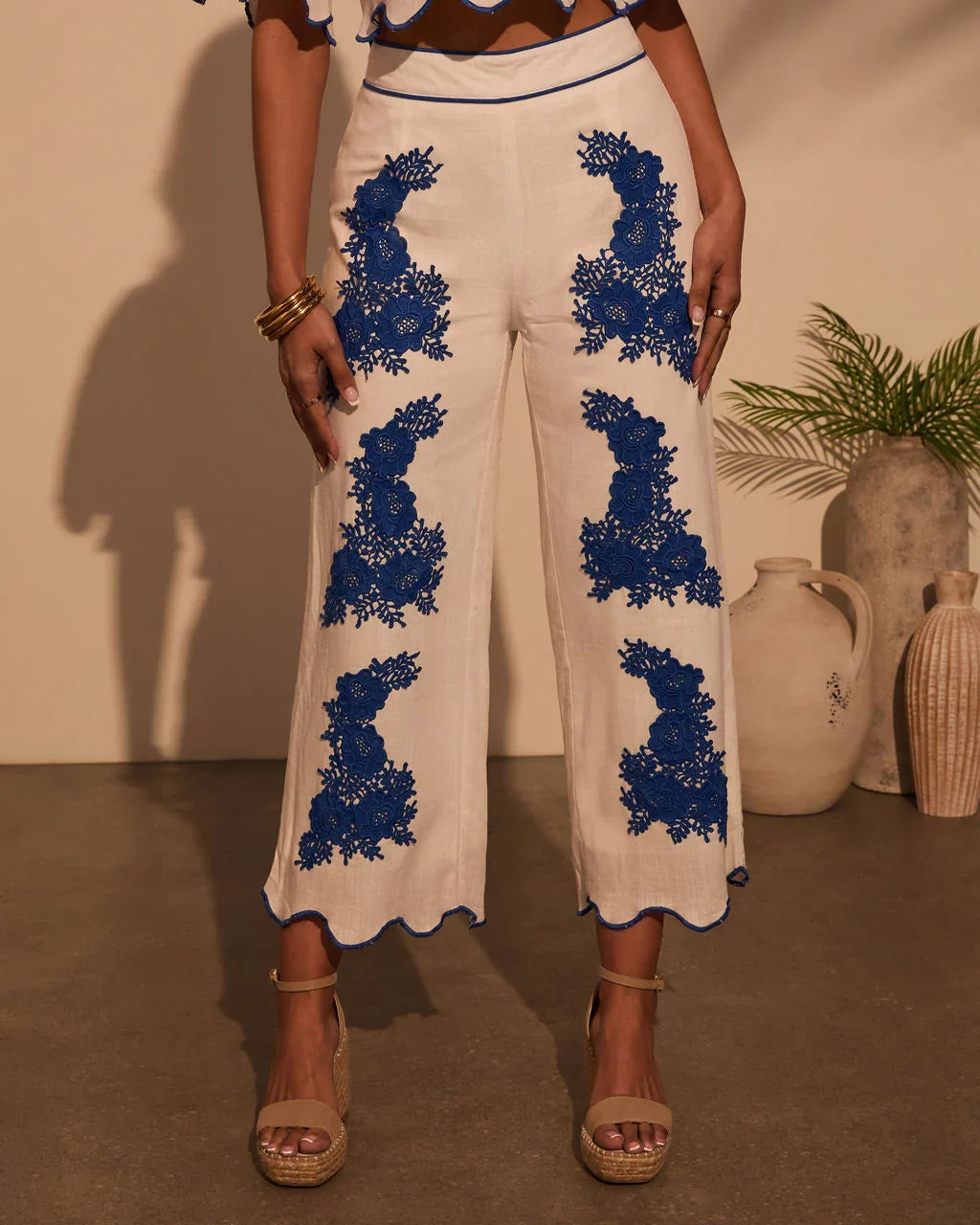 Ocean Drive Embroidered Linen Pants