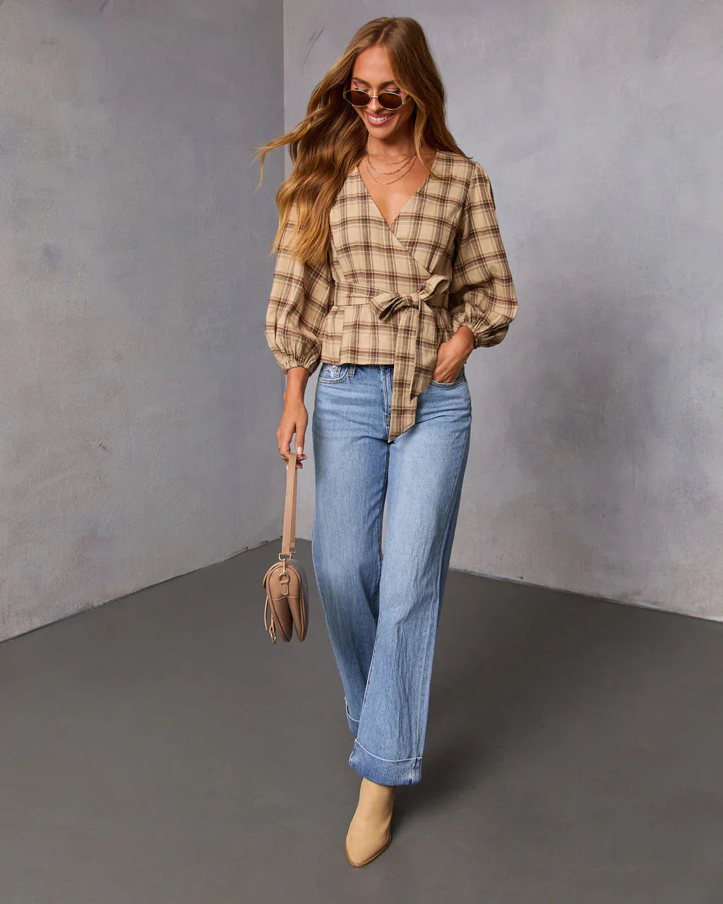 Nalena Plaid Wrap Blouse