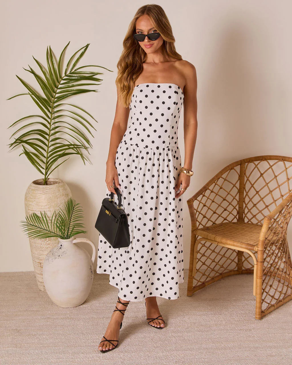 Kristena Drop Waist Polka Dot Midi Dress
