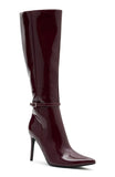 One Step At A Time Knee High Boots Deep Burgundy Patent