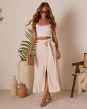 Silken Breeze Waist Tie Midi Skirt