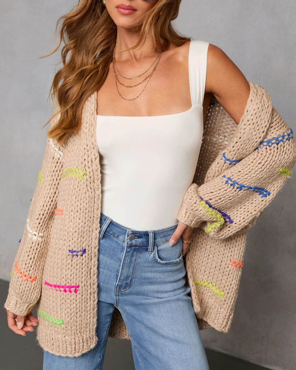 Lima Multi Color Stitch Knit Cardigan