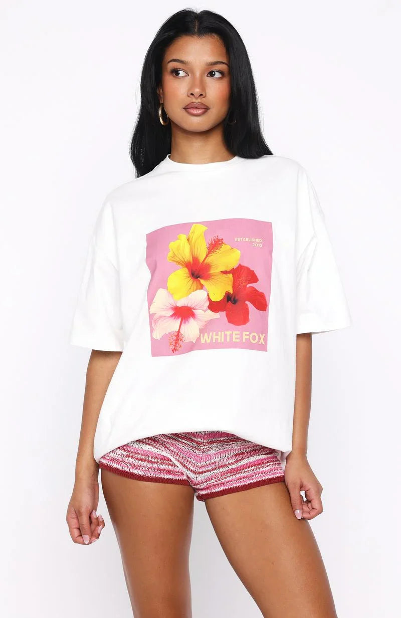 Little By Little Oversized Tee White