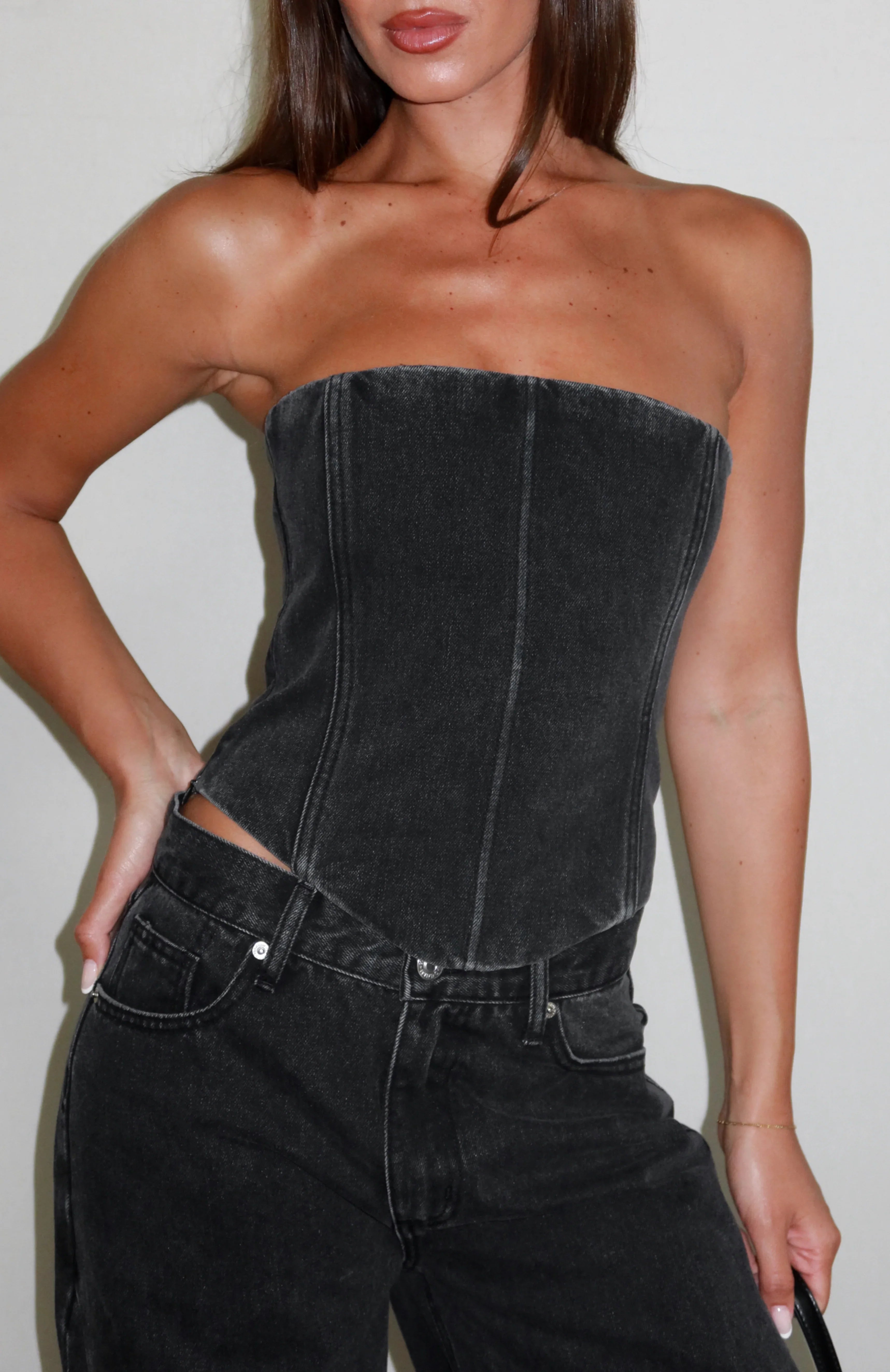 Be Mine Forever Denim Bustier Black Acid