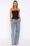 No More Excuses Mid Rise Wide Leg Jeans Mid Blue