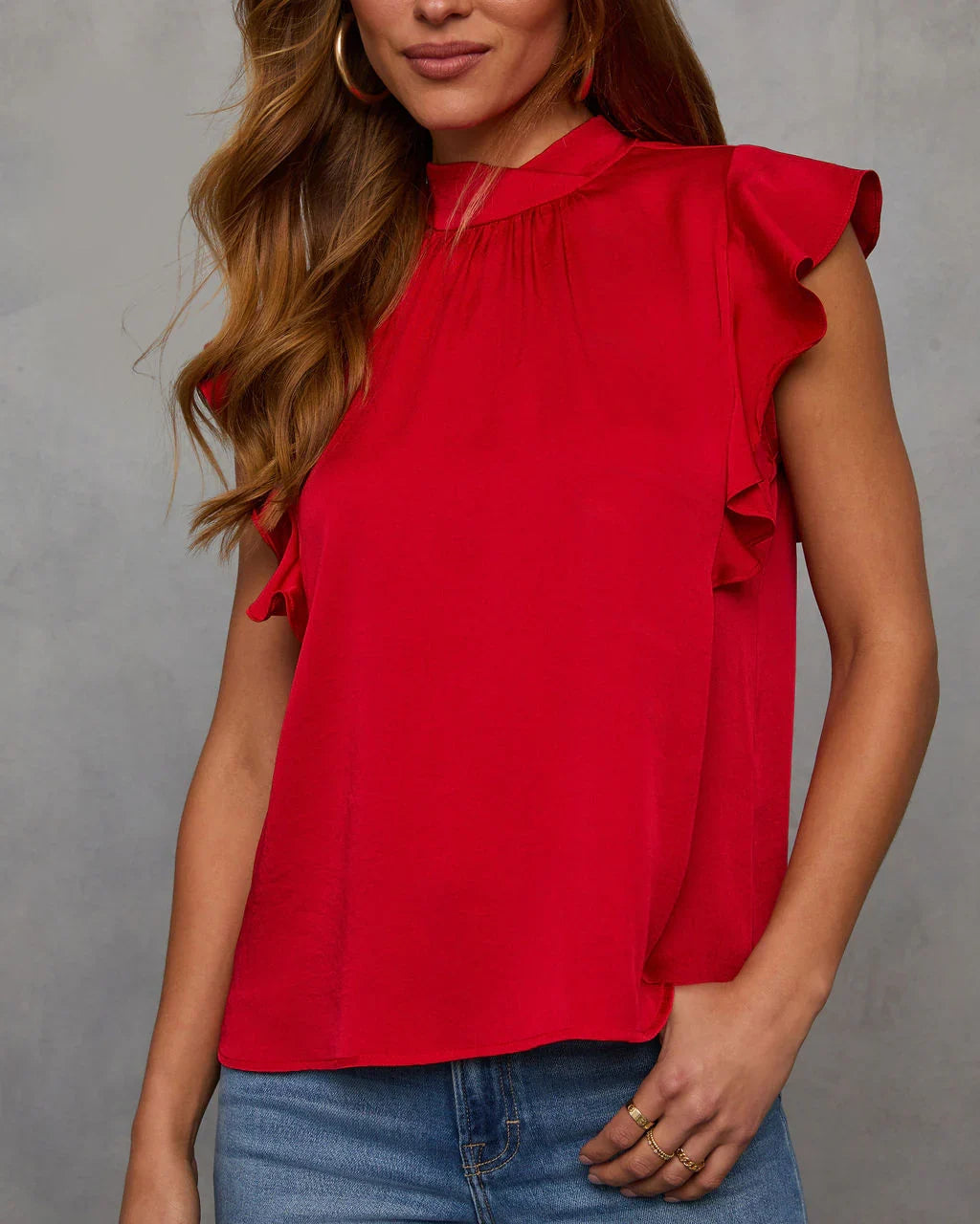 Tacie Mockneck Ruffle Sleeve Blouse