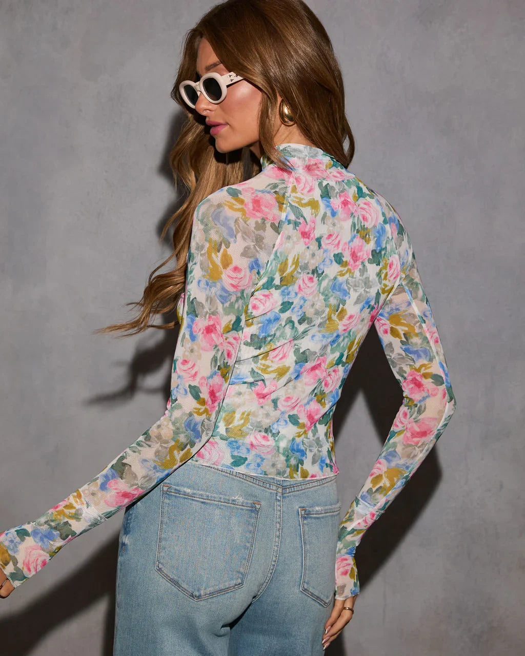 Kathleen Floral Mesh Mockneck Top