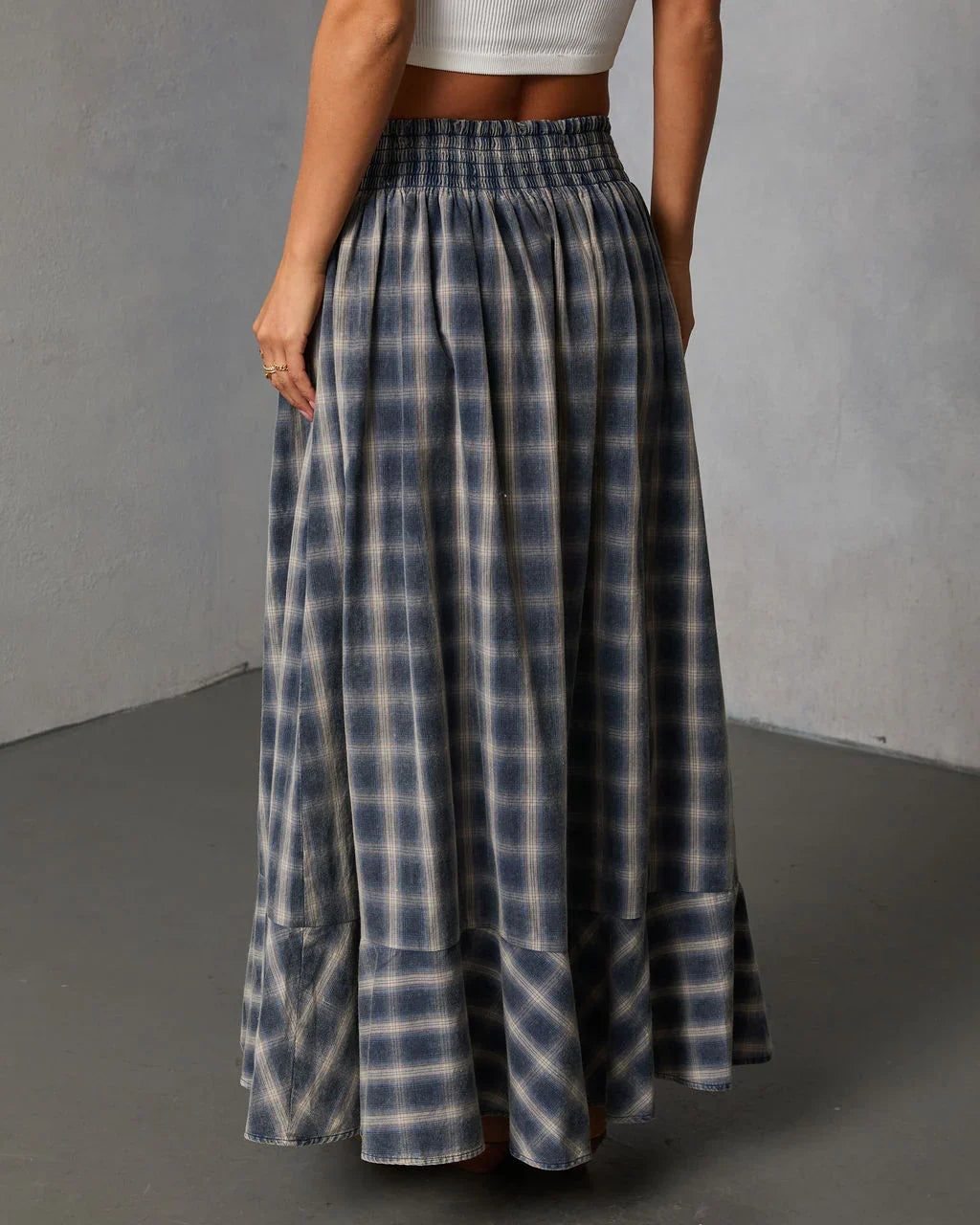 Gesibella Ruffle Hem Plaid Maxi Skirt