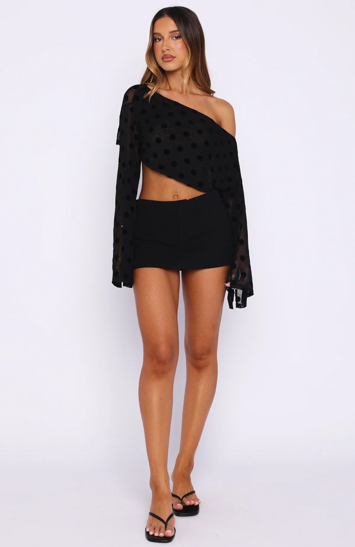 Deep Dreamer Long Sleeve Top Black Polka Dot