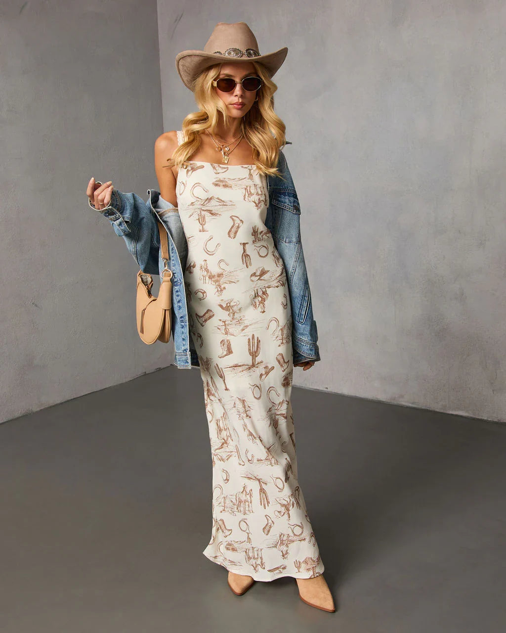 Bronco Breeze Western Print Maxi Dress