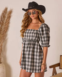 Lannie Puff Sleeve Plaid Romper