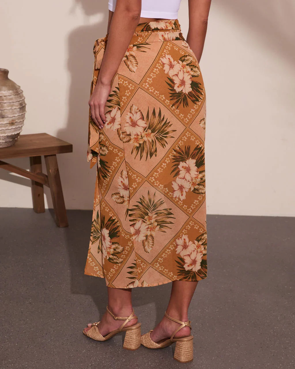Mediterranean Muse Floral Wrap Midi Skirt