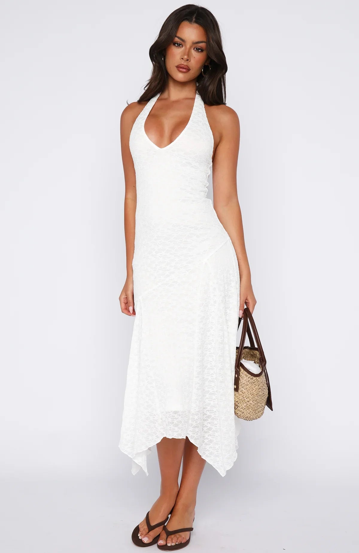 Crazy Little Thing Halter Midi Dress White