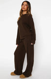 Come A Long Way Soft Lounge Ribbed Wide Leg Pants Chocolate