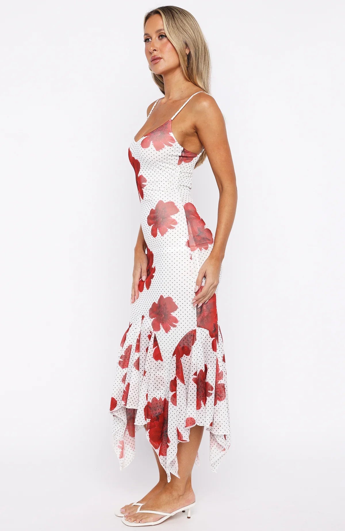 Castaway Midi Dress White Scarlet Bloom